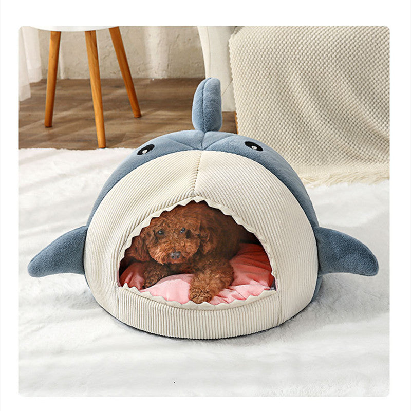 Winter Warm Semi-enclosed Big Mouth Shark Dog Kennel Cat Pad