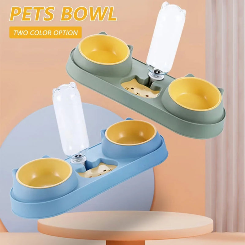 Double Dog and Cat Bowls with Water Dispenser