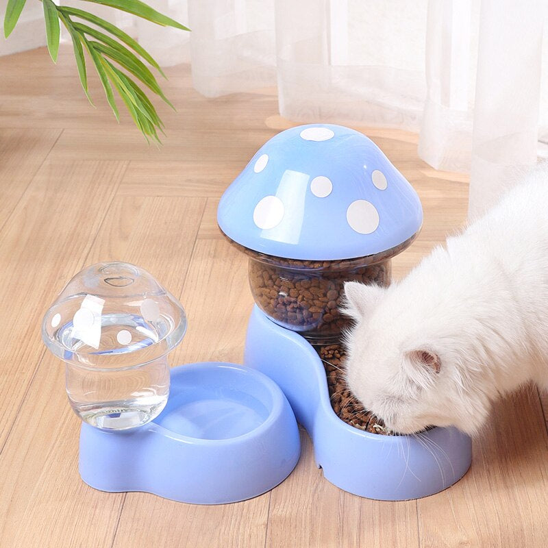 Mushroom Type Automatic Feeder Dog-Cat Food Bowl & Drinking Water Bottle