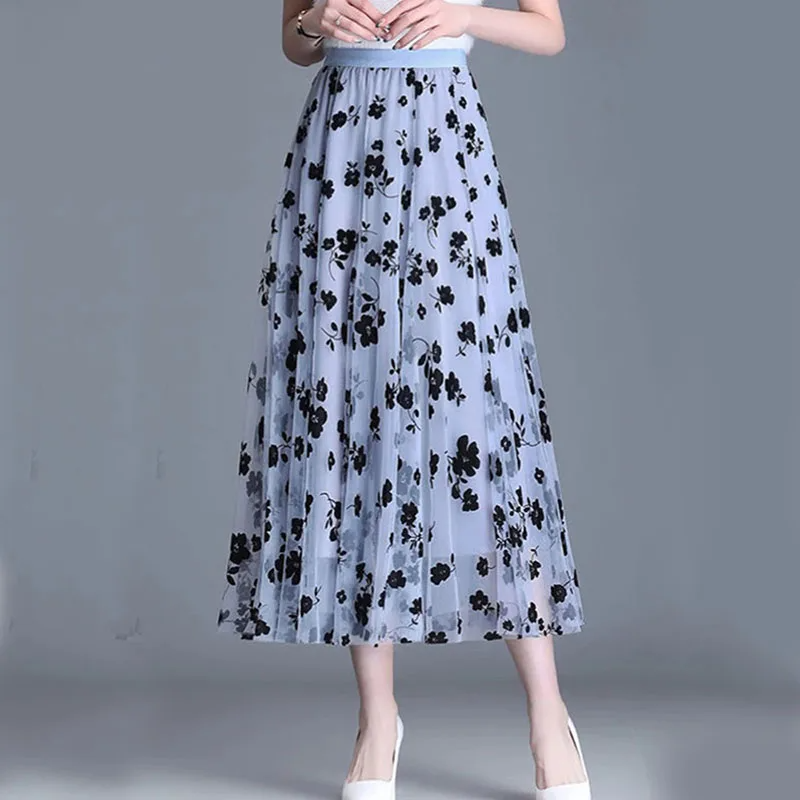 GIDYQ Korean Women Fashion Hook Flower Loose Midi Skirt