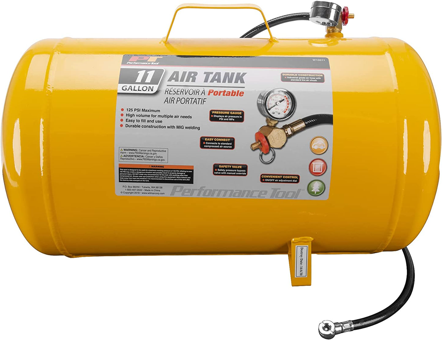 Horizontal Portable Air Tank with Tire Air Chuck