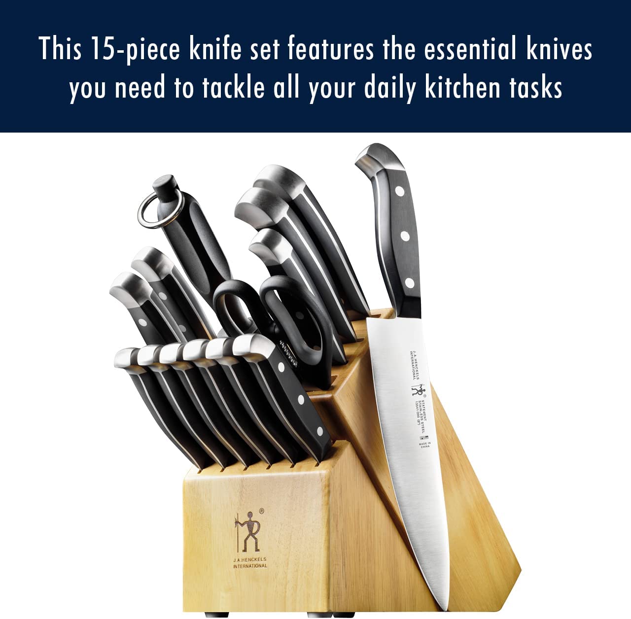 White Handle Knife Set with Block