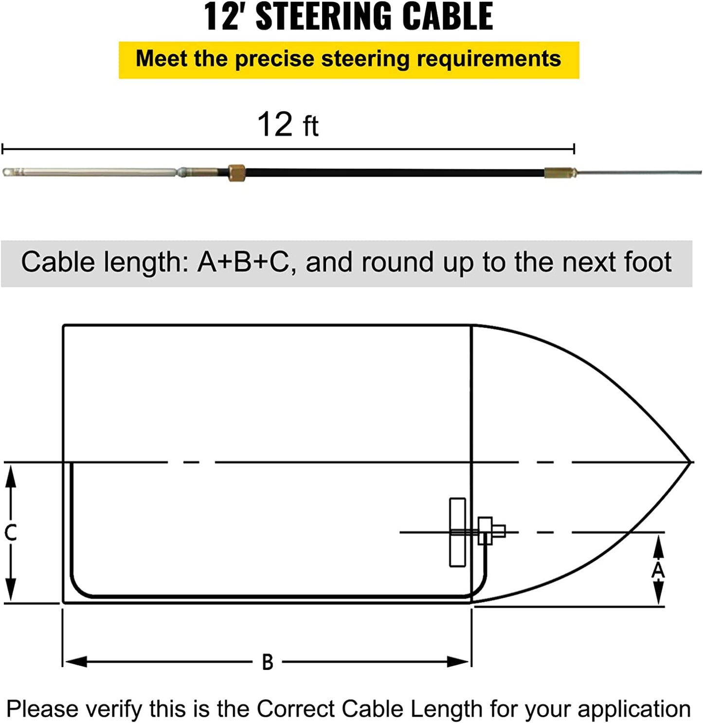 Bestauto Boat Steering Cable 12' Outboard Steering Cable 12 Feet