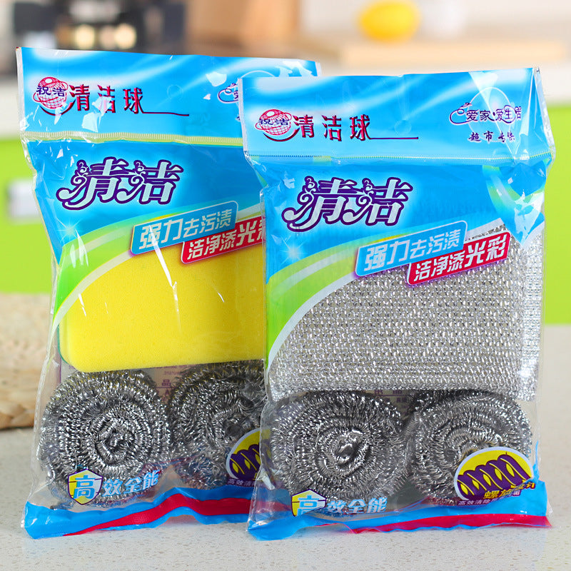 Two-Piece Kitchen Wire Cleaning Ball Nano Sponge Wipe Set