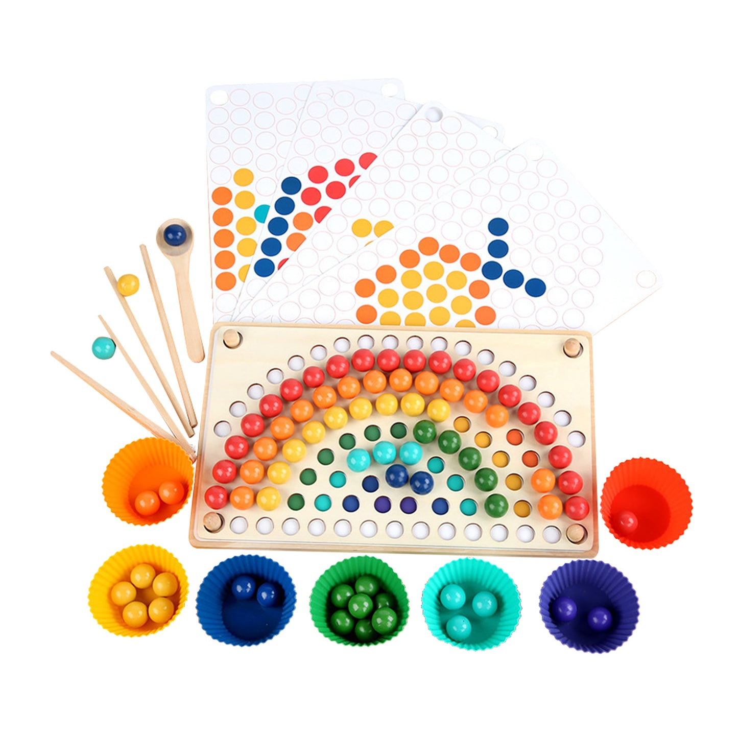 Wooden clip board game set rainbow toy