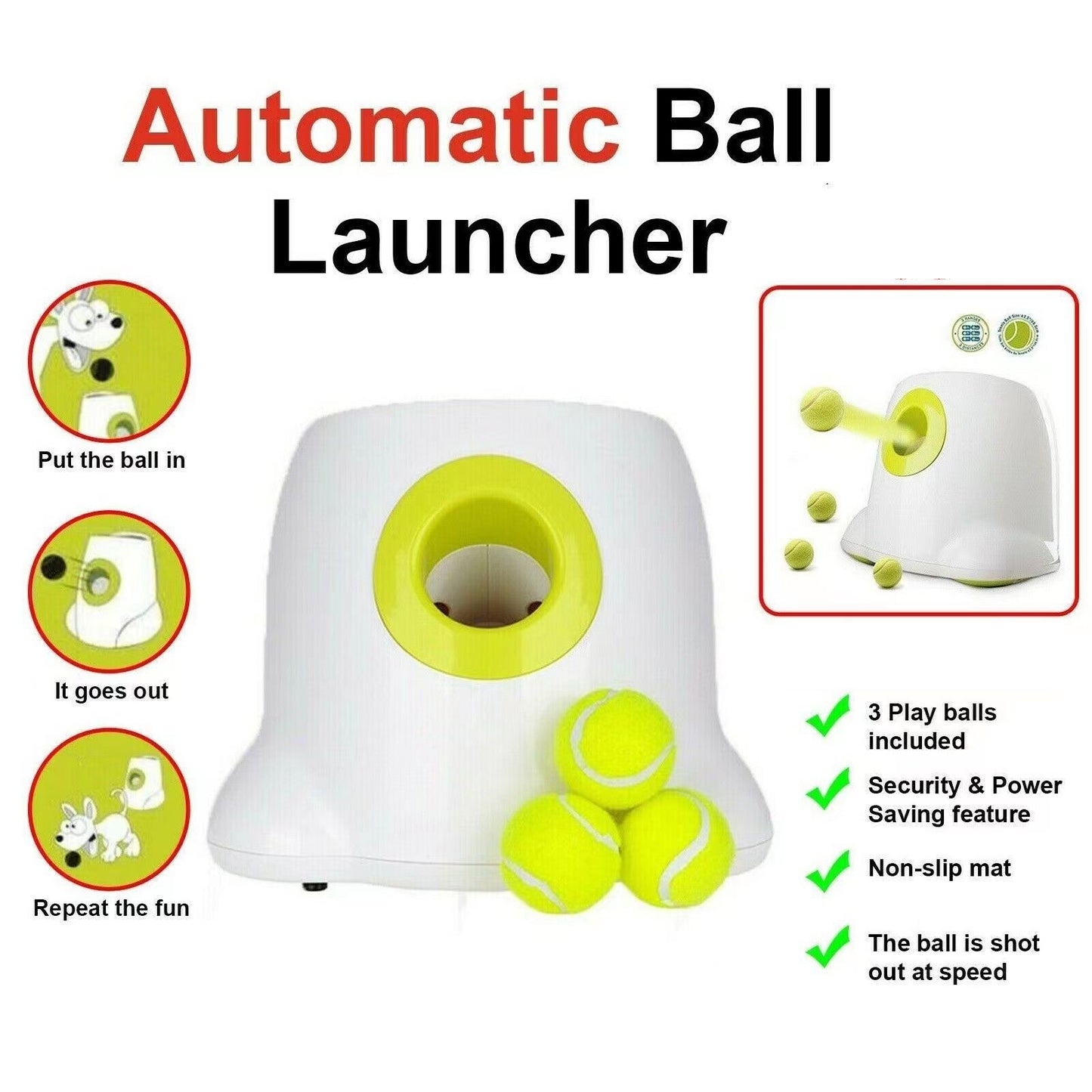 Dog Ball Automatic Tennis Launcher Pet Dogs Chase