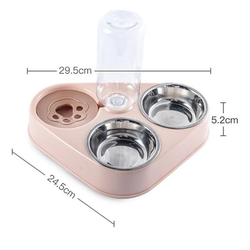 Dog-Cat pets Food Bowl with Bottle Automatic Drinking Feeder