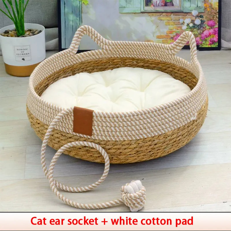 Woven Removable Upholstery Sleeping Summer Cat Bed