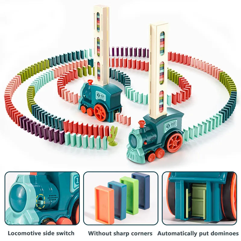 Kids Electric Domino Automatic  Sound Light Train Car Set