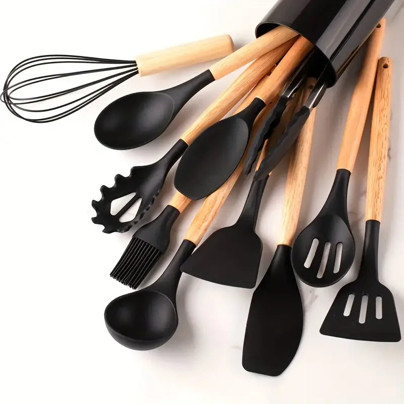 WoodenTouch Silicone Cooking Utensils Set: Stylish and Practical Kitchen Tools