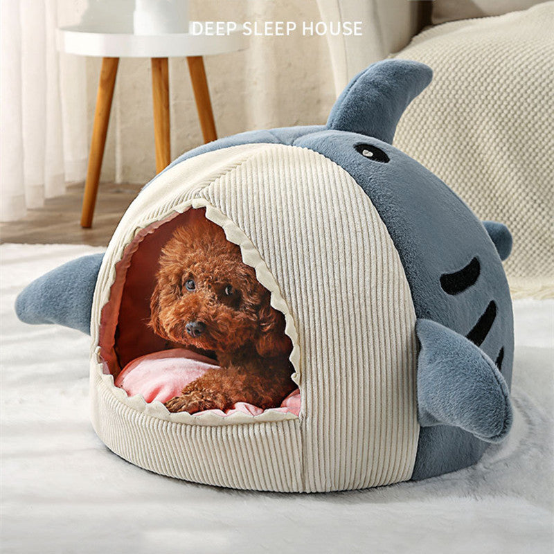 Winter Warm Semi-enclosed Big Mouth Shark Dog Kennel Cat Pad