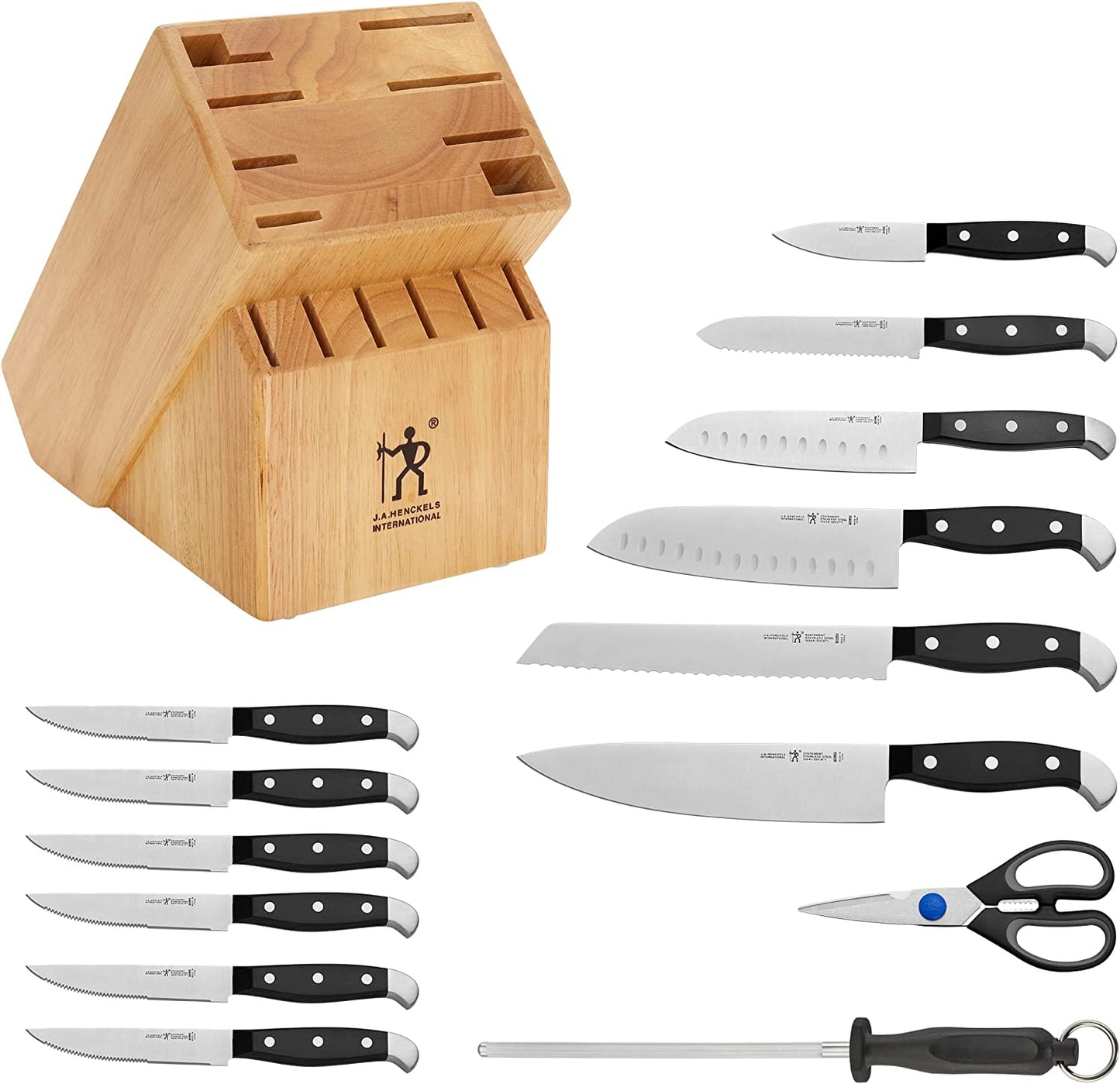 White Handle Knife Set with Block