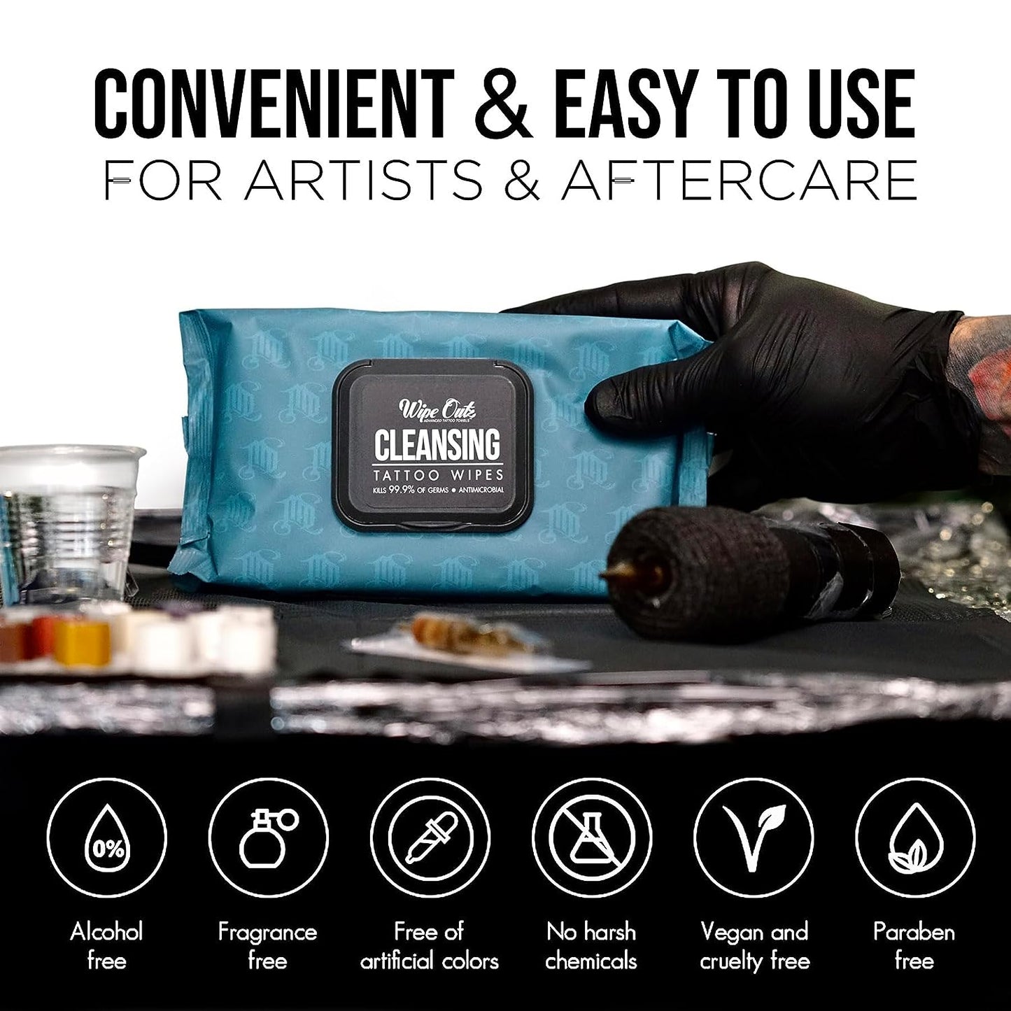 Wipe Outz Cleansing Tattoo Wipes for During Tattooing & Tattoo Aftercare