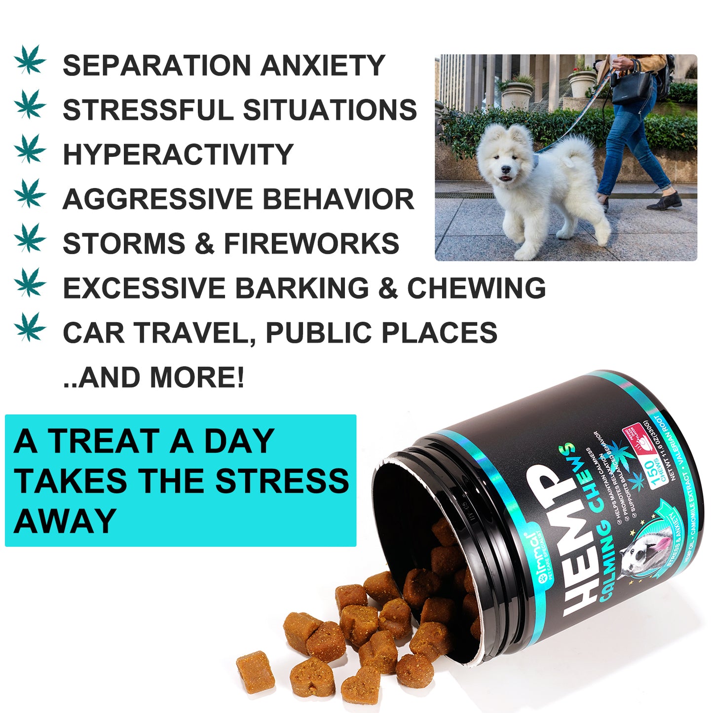 Soft Chews Chicken Flavor Hemp Calming Dog Chews Relief Stress