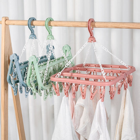 Folding hanging hanger 32 clips Multifunctional windproof sock clip