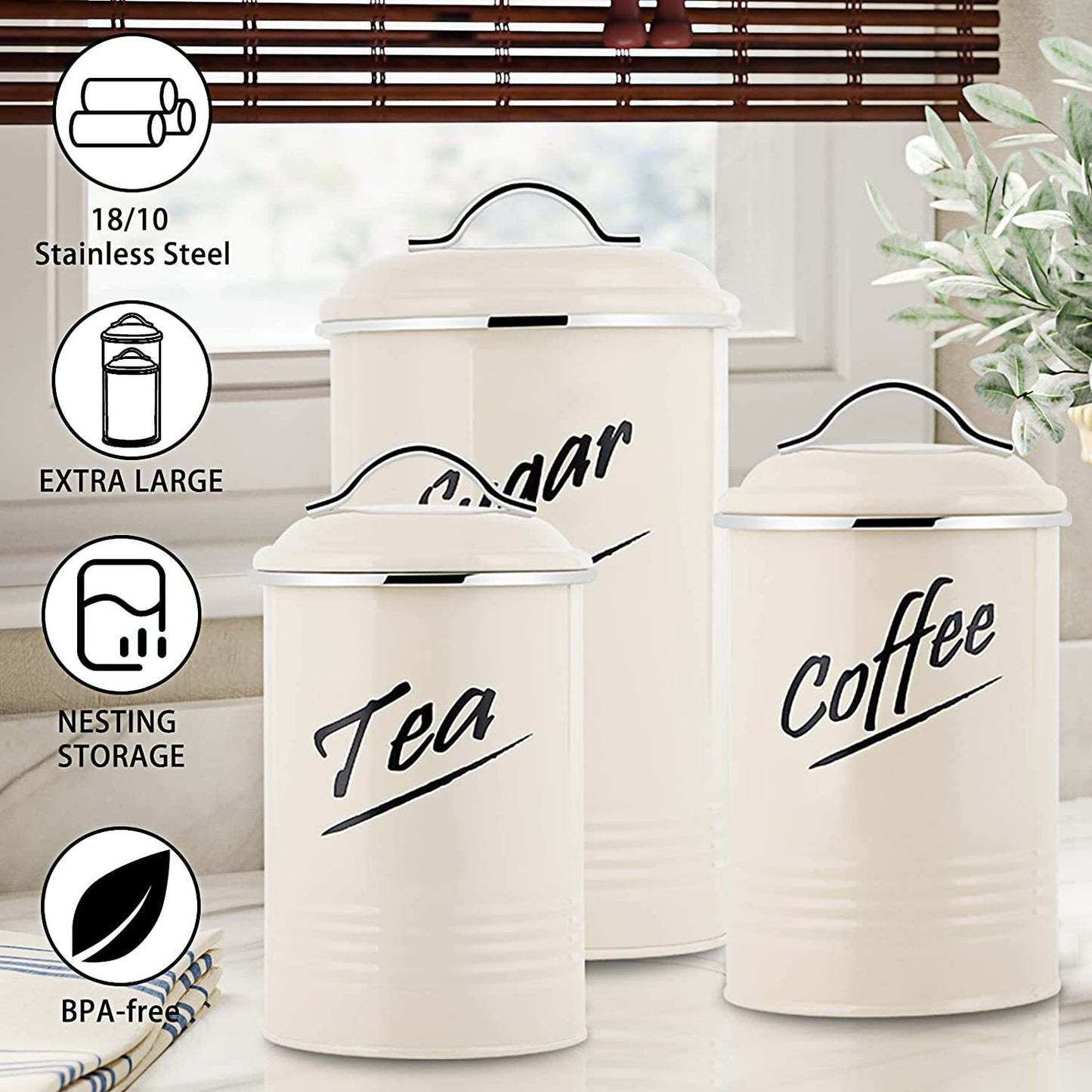 Metal Biscuit Box Coffee Sugar Tea Milk Canister Sets Storage Box