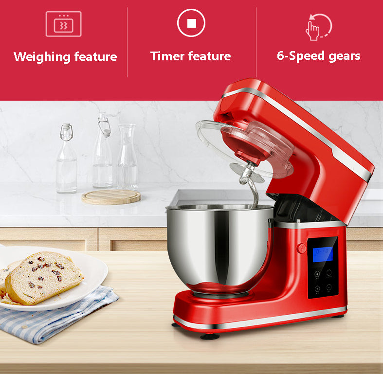 Weighing features stand mixer with bowl in kitchen