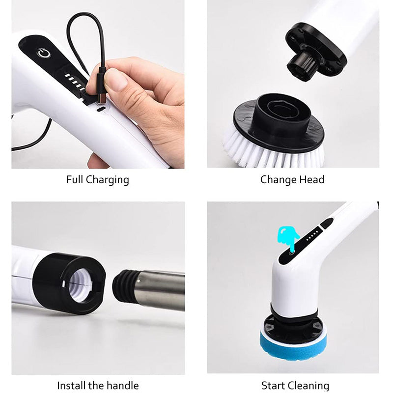 Electric Spin Scrubber Cordless Cleaning Brush Extension Handle