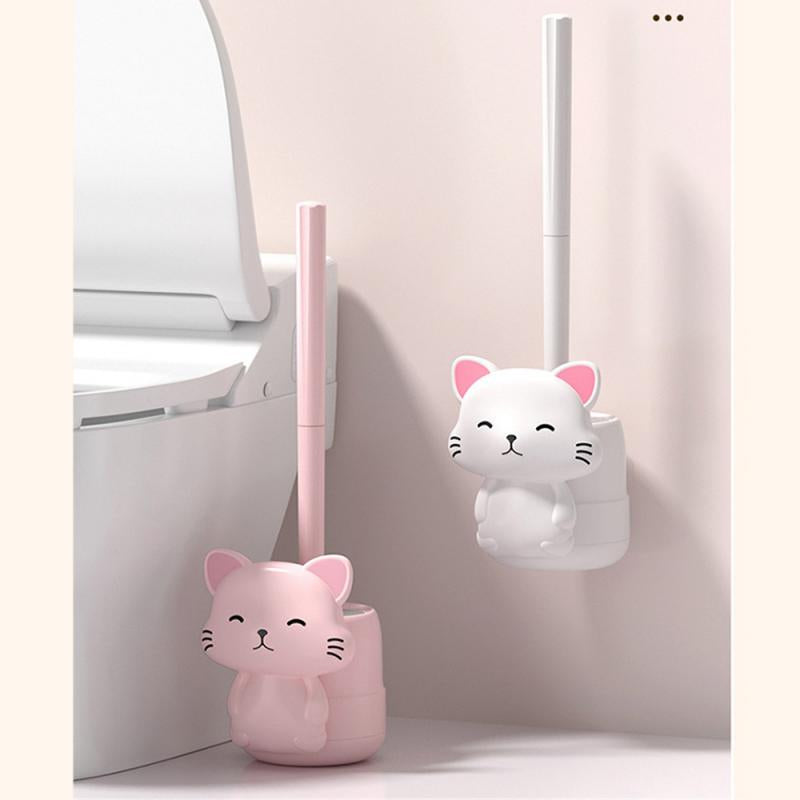 No Dead Angle Sanitary Brush Cute Cat Base Long Handle