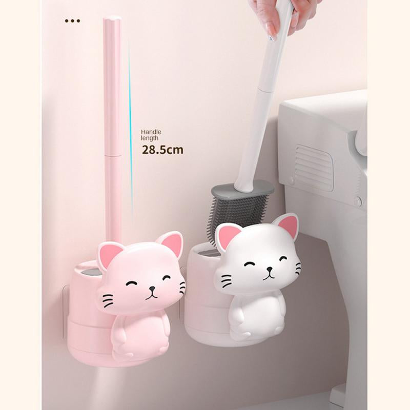 No Dead Angle Sanitary Brush Cute Cat Base Long Handle