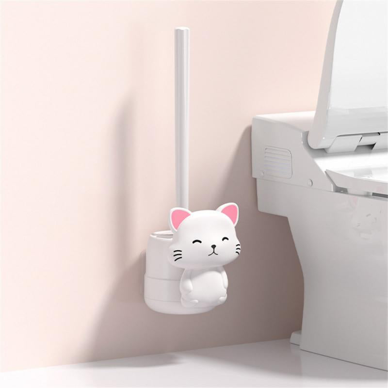 No Dead Angle Sanitary Brush Cute Cat Base Long Handle