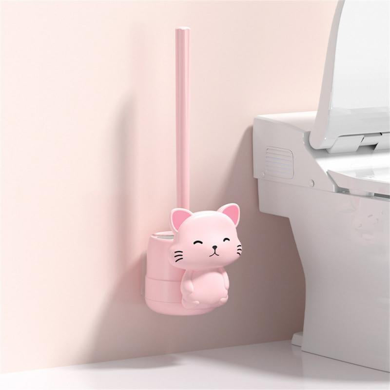 No Dead Angle Sanitary Brush Cute Cat Base Long Handle