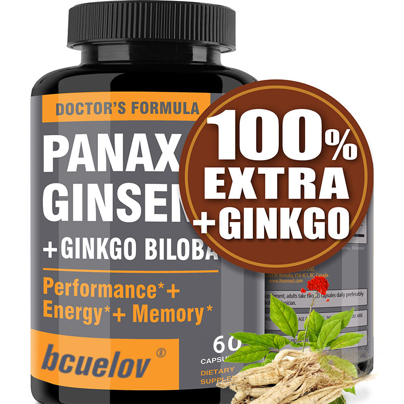 Organic Korean Ginseng + Ginkgo Biloba Vegetarian Capsule Supplement