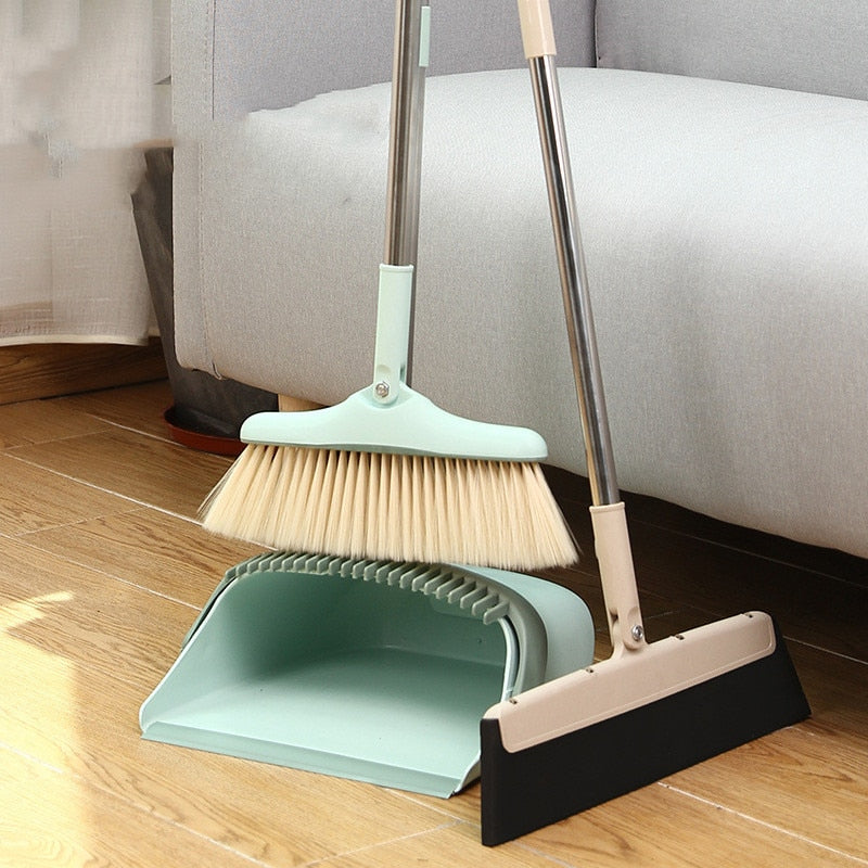 Broom Folding Dustpan Set Wiper Rubber House Cleaning