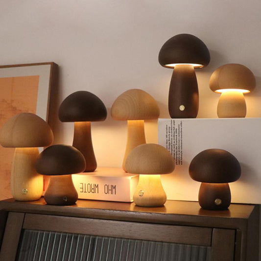 Wooden Cute Mushroom Bedside Table Lamp Ins LED Night Light