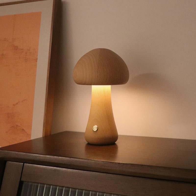 Wooden Cute Mushroom Bedside Table Lamp Ins LED Night Light