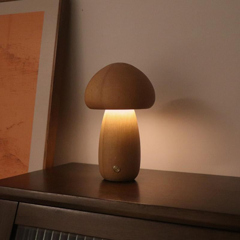 Wooden Cute Mushroom Bedside Table Lamp Ins LED Night Light