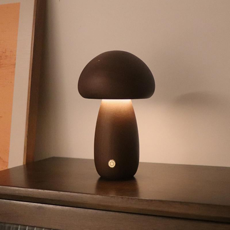 Wooden Cute Mushroom Bedside Table Lamp Ins LED Night Light