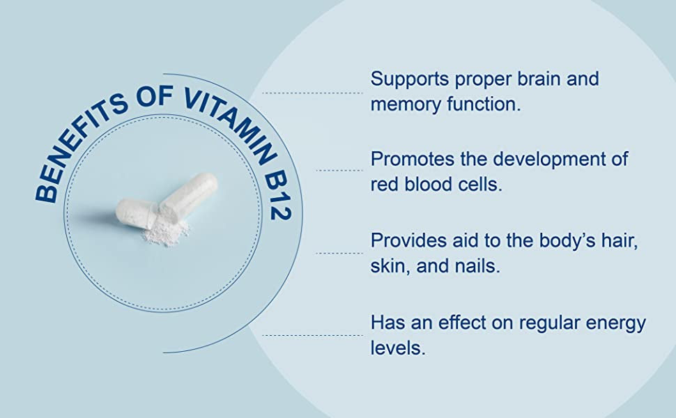 Organic Vitamin B12 Methylcobalamin Supplement,Vitamin B12 Capsules Supports Brain Cells and Nerve Tissue