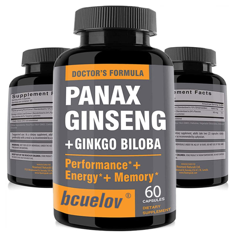 Organic Korean Ginseng + Ginkgo Biloba Vegetarian Capsule Supplement