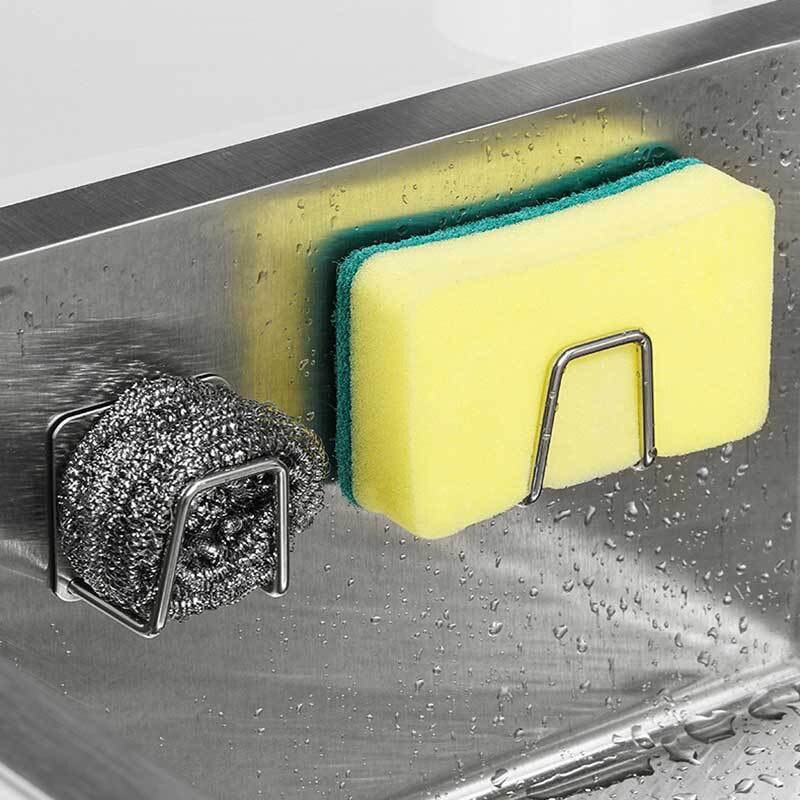 1pc Sink Sponge Holder For Kitchen Slivery Stainless Steel Household