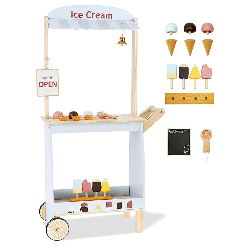 Custom Children Wooden Ice Cream Cart for Kids Play Dessert and Food