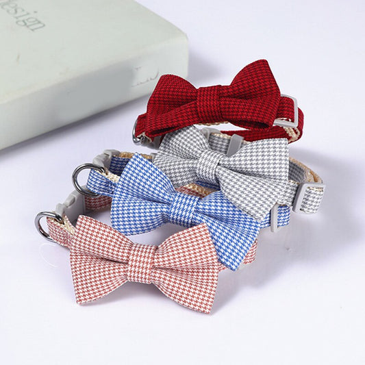 Bow Plaid Collar Pet Puppy Cat Dog