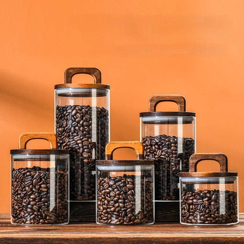 Glass Food Storage Jars with Wooden Lid