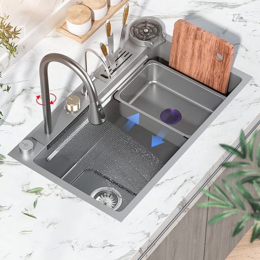 Kitchen Sink with Waterfall Faucet Stainless Steel