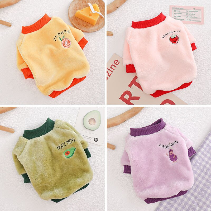 Warm Fleece Pet Clothes Cute Fruit Print Coat