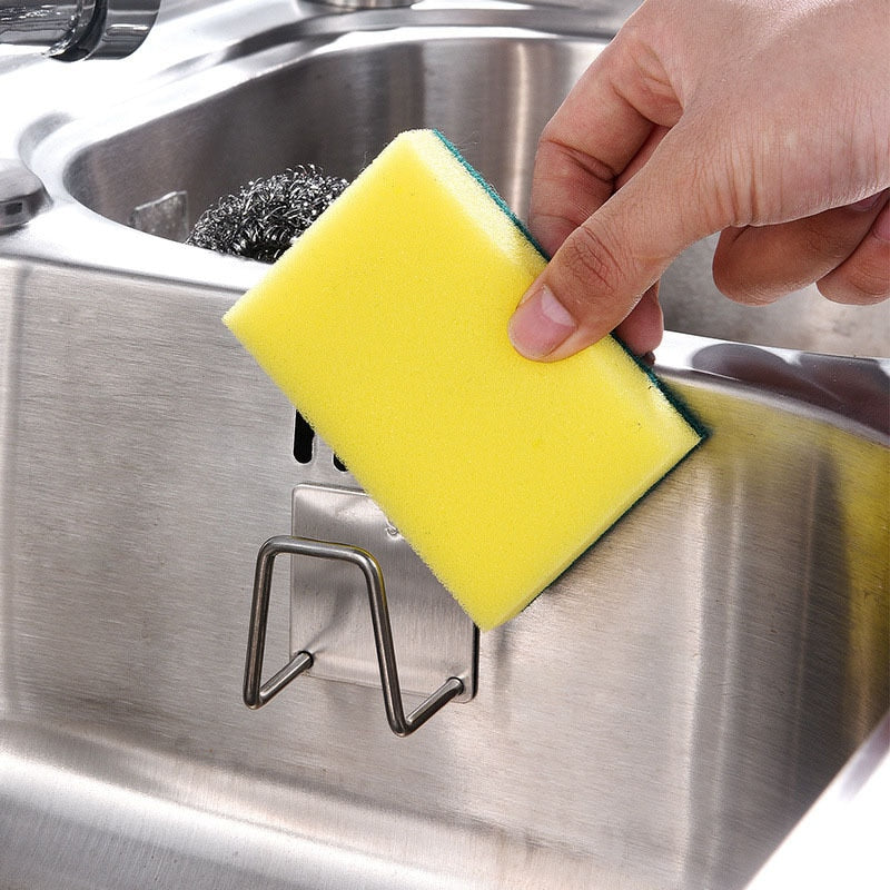 1pc Sink Sponge Holder For Kitchen Slivery Stainless Steel Household