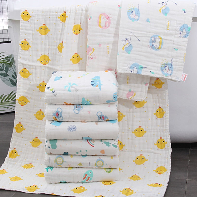 Six cartoon printing layer gauze baby bath towel