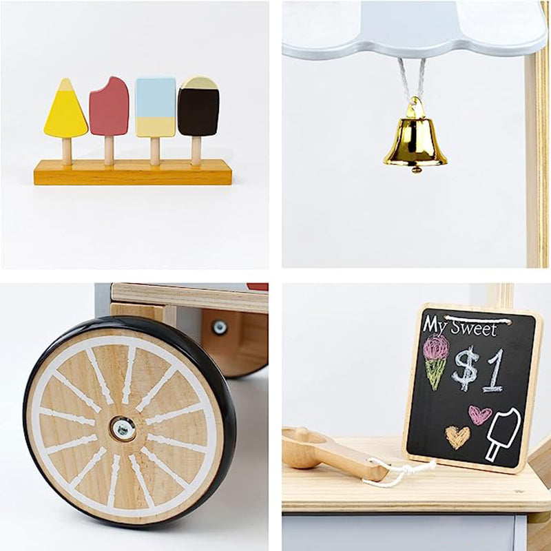 Custom Children Wooden Ice Cream Cart for Kids Play Dessert and Food