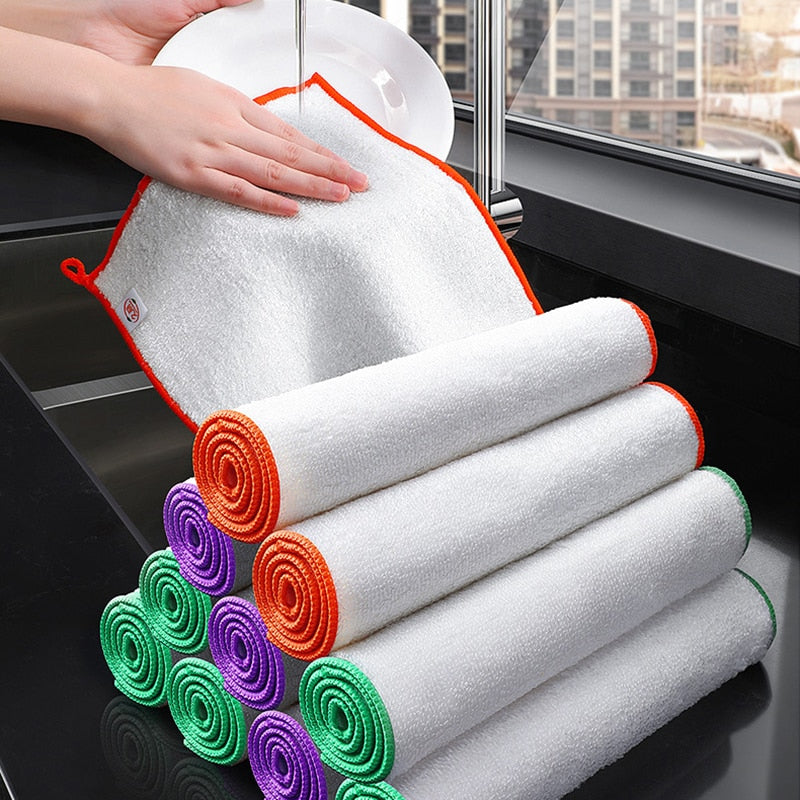 5pc Double-layer Dish Cloth Absorbent Bamboo