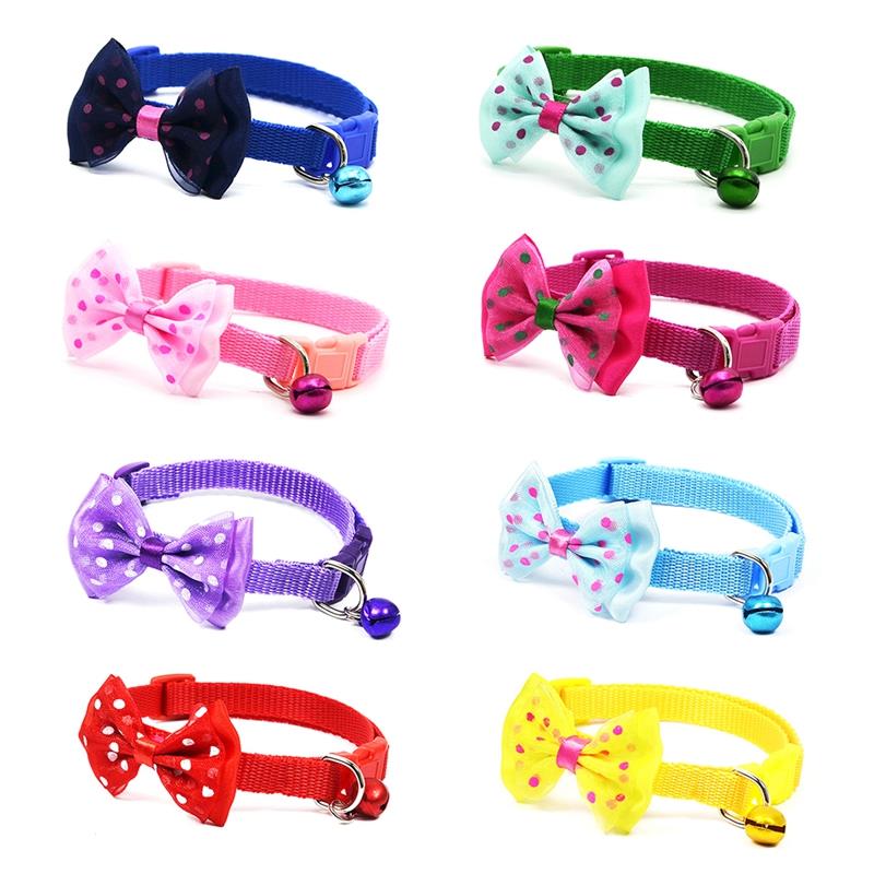 Bow Decor Pet Collar Adjustable Dot Design