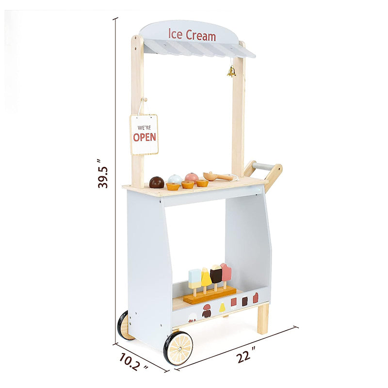 Custom Children Wooden Ice Cream Cart for Kids Play Dessert and Food