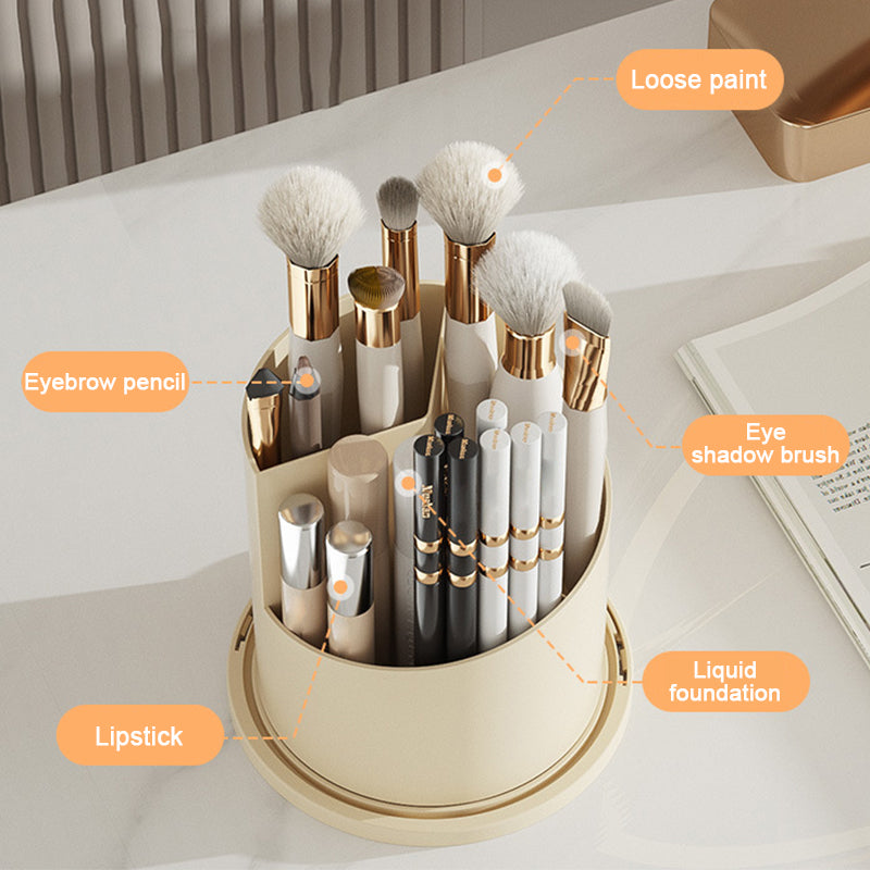 Rotating Cosmetic Organizer With Lid Lipstick Eyebrow Pencil Holder Desktop Storage Box