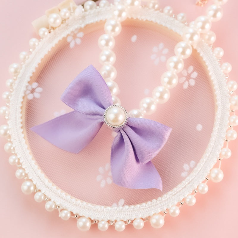 Adjustable Pearl Pet Collar with Bell and Bow